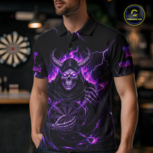 Load image into Gallery viewer, Purple Neon Flaming Grim Reaper Men Darts Polo Jerseys Custom Name Dart League Shirt NYN2064