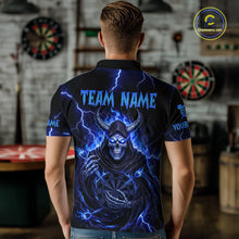 Load image into Gallery viewer, Blue Neon Flaming Grim Reaper Men Darts Polo Jerseys Custom Name Dart League Shirt NYN2065