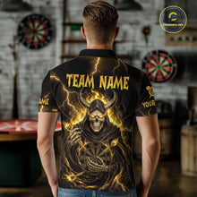 Load image into Gallery viewer, Yellow Neon Flaming Grim Reaper Men Darts Polo Jerseys Custom Name Dart League Shirt NYN2066