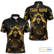 Load image into Gallery viewer, Yellow Neon Flaming Grim Reaper Men Darts Polo Jerseys Custom Name Dart League Shirt NYN2066
