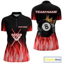 Load image into Gallery viewer, Custom Red Flaming Crown 8 Ball Billiard Shirts For Women Personalized Billiard Attire Gifts NYN2323