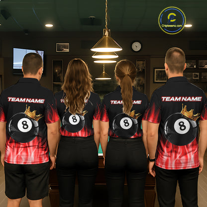 Custom Red Flaming Crown 8 Ball Billiard Shirts For Women Personalized Billiard Attire Gifts NYN2323