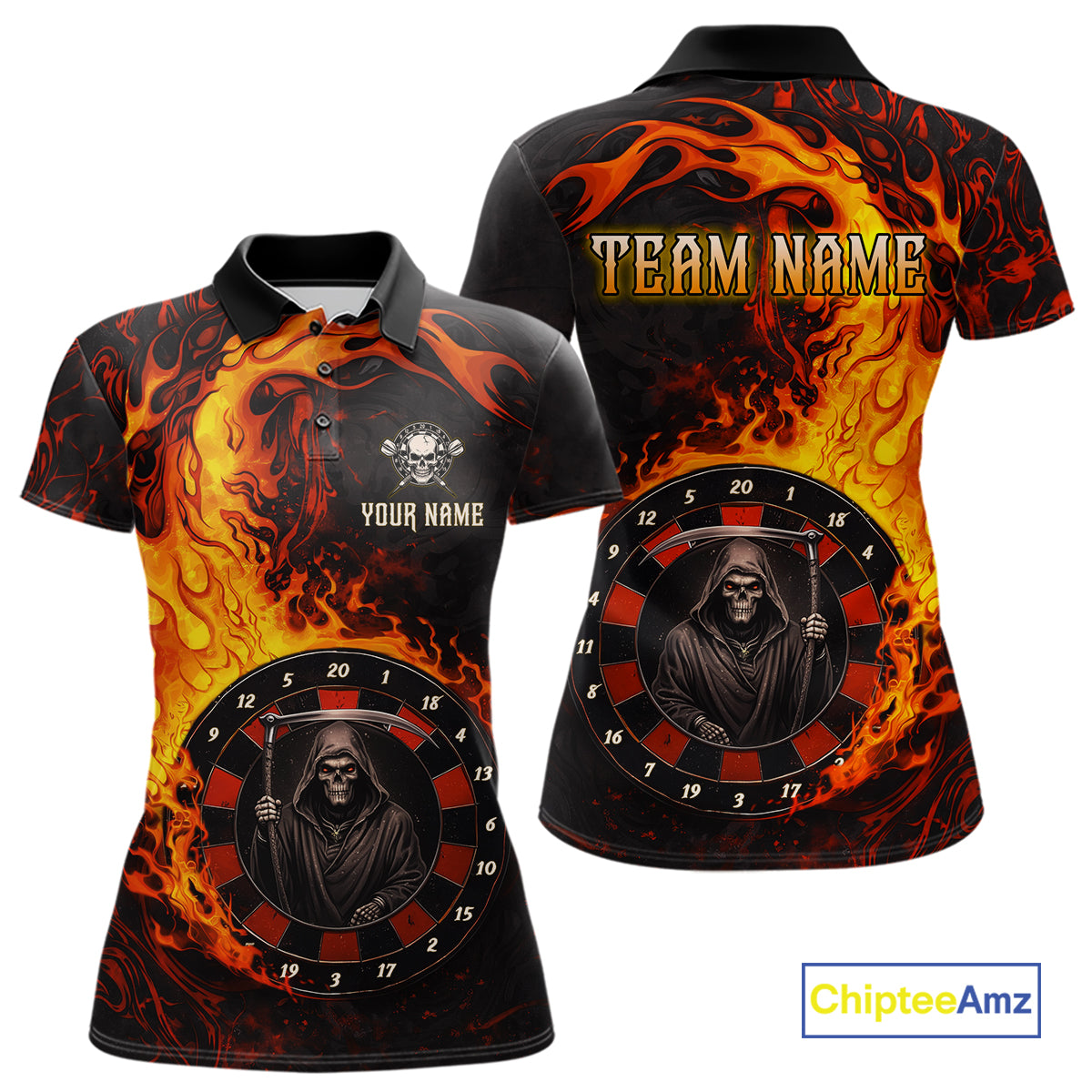 Grim Reaper Red Flaming Dartboard Women Darts Polo Shirt Personalized Grunge Darts Team Jerseys NYN2600