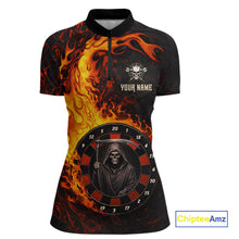 Load image into Gallery viewer, Grim Reaper Red Flaming Dartboard Women Darts 1/4-Zip Shirt Personalized Grunge Darts Team Jerseys NYN2600