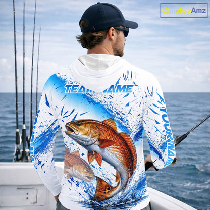 Custom Name Redfish Splash Fishing Performance Shirt, Compass Red Drum Angler Apparel For Men NYN4316