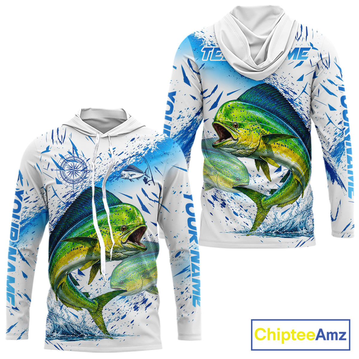 Custom Name Mahi Mahi Splash Fishing Performance Shirt, Compass Personalized Fisherman Gifts For Men NYN4317