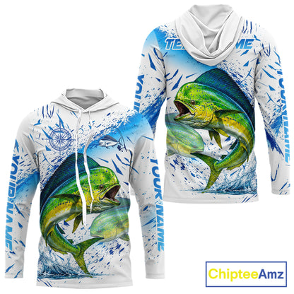 Custom Name Mahi Mahi Splash Fishing Performance Shirt, Compass Personalized Fisherman Gifts For Men NYN4317