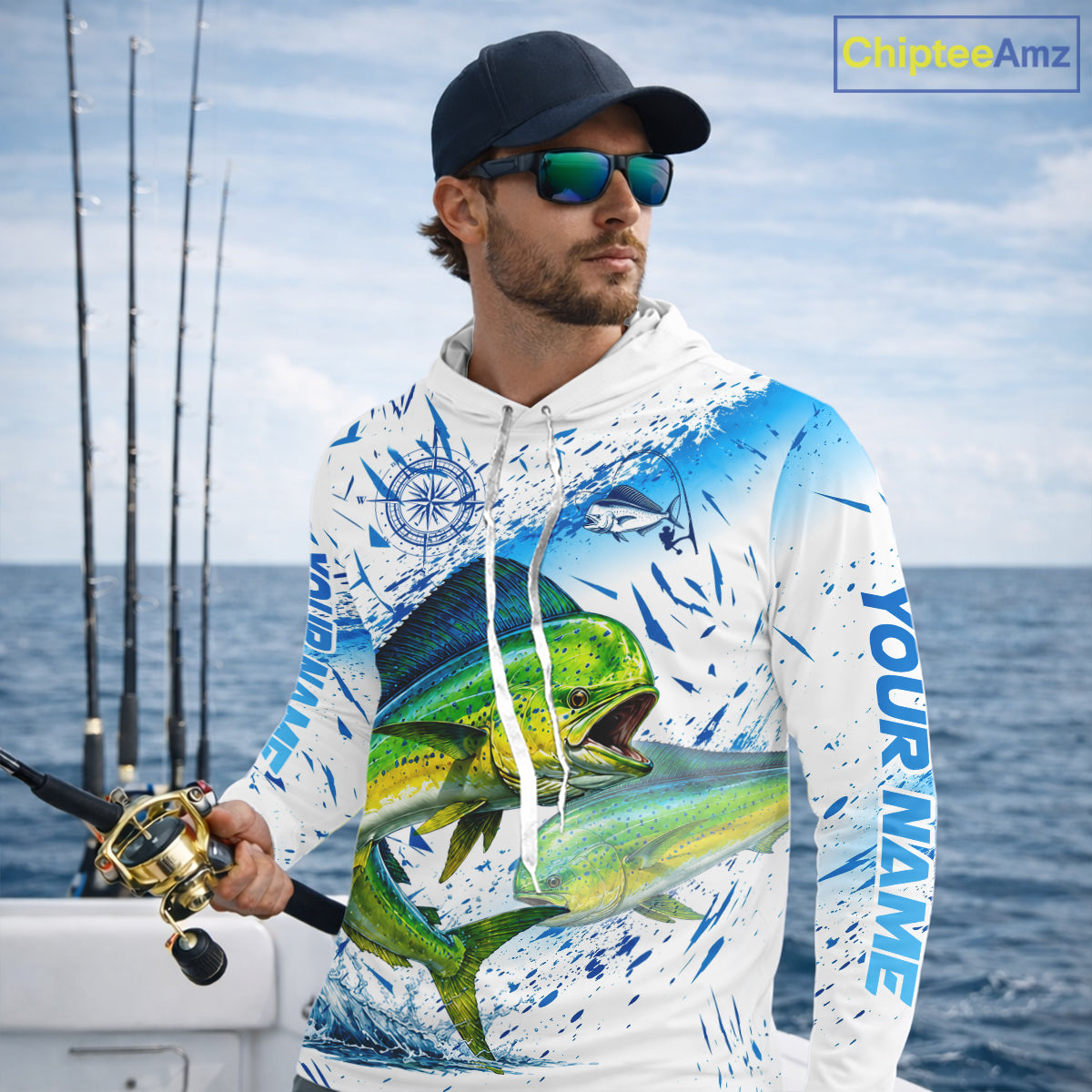 Custom Name Mahi Mahi Splash Fishing Performance Shirt, Compass Personalized Fisherman Gifts For Men NYN4317