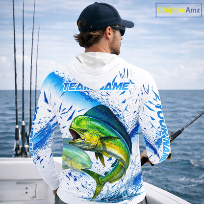 Custom Name Mahi Mahi Splash Fishing Performance Shirt, Compass Personalized Fisherman Gifts For Men NYN4317