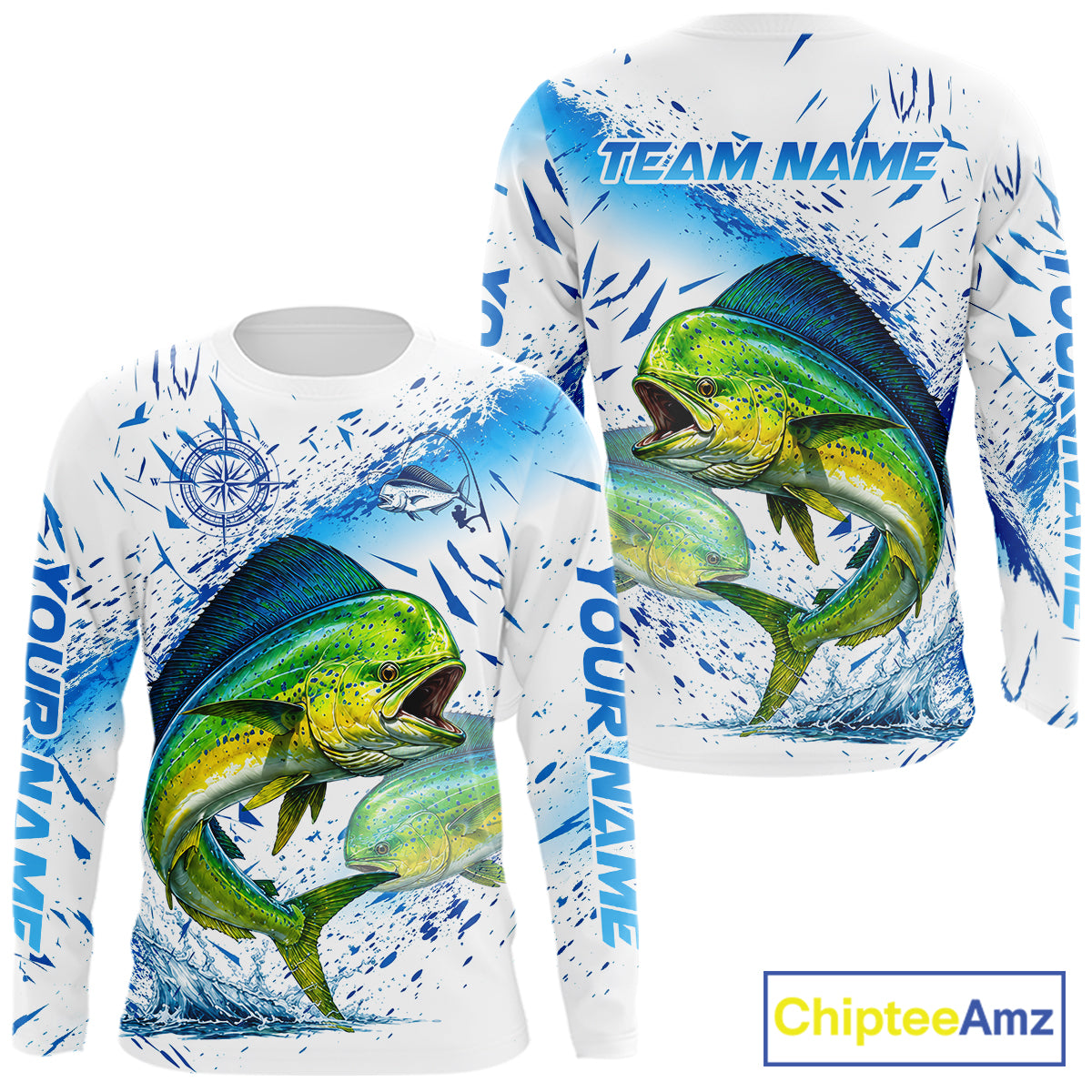 Custom Name Mahi Mahi Splash Fishing Performance Shirt, Compass Personalized Fisherman Gifts For Men NYN4317