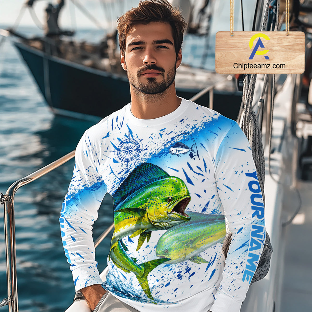 Custom Name Mahi Mahi Splash Fishing Performance Shirt, Compass Personalized Fisherman Gifts For Men NYN4317