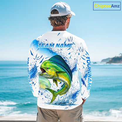 Custom Name Mahi Mahi Splash Fishing Performance Shirt, Compass Personalized Fisherman Gifts For Men NYN4317