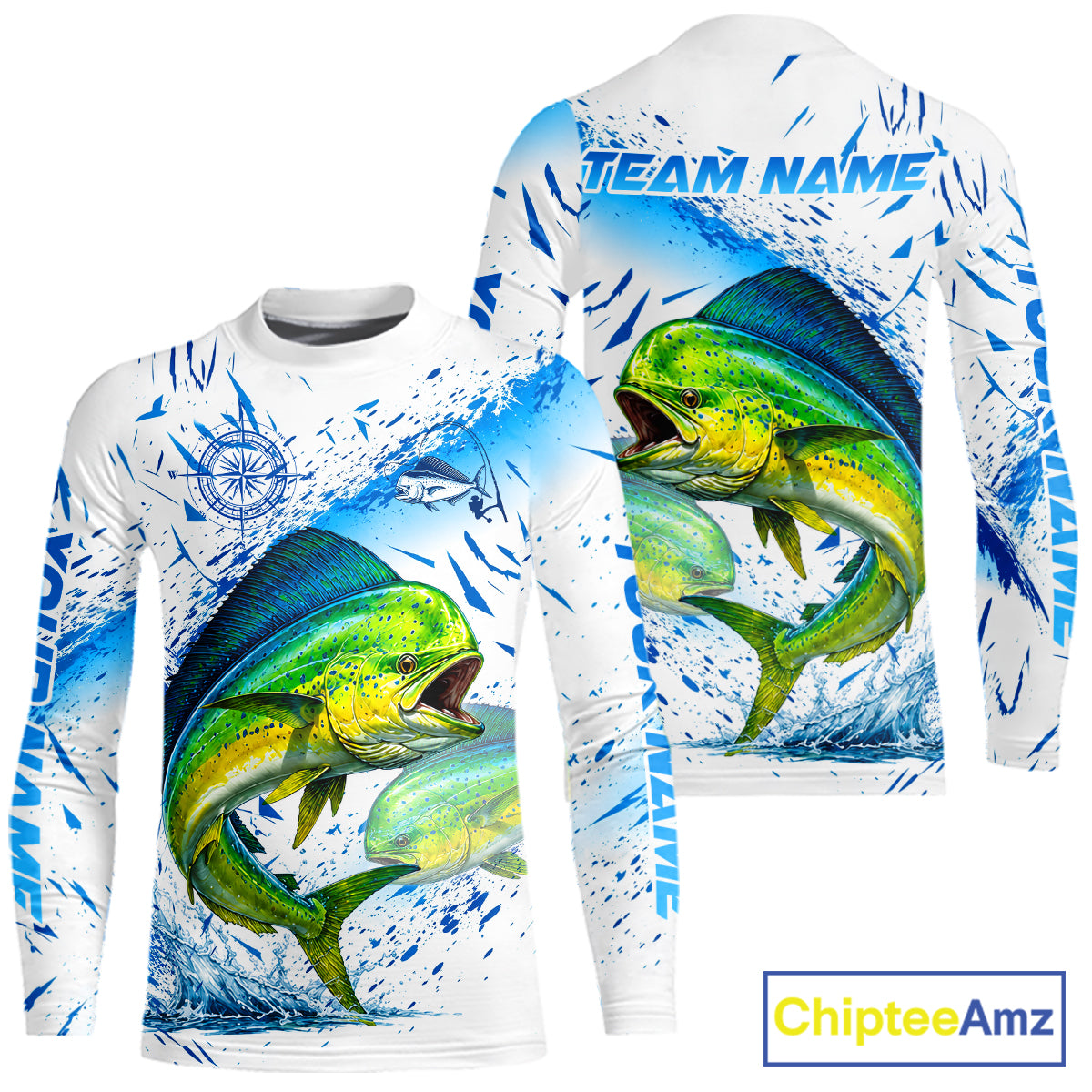 Custom Name Mahi Mahi Splash Fishing Performance Shirt, Compass Personalized Fisherman Gifts For Men NYN4317