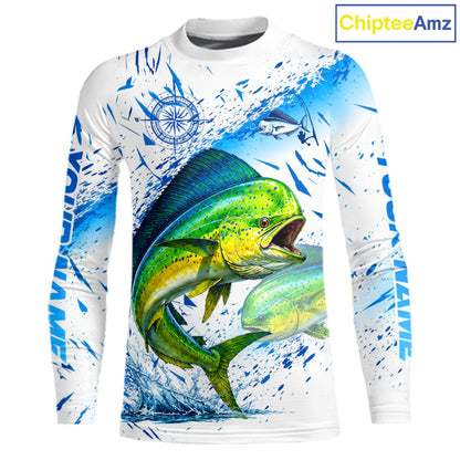Custom Name Mahi Mahi Splash Fishing Performance Shirt, Compass Personalized Fisherman Gifts For Men NYN4317