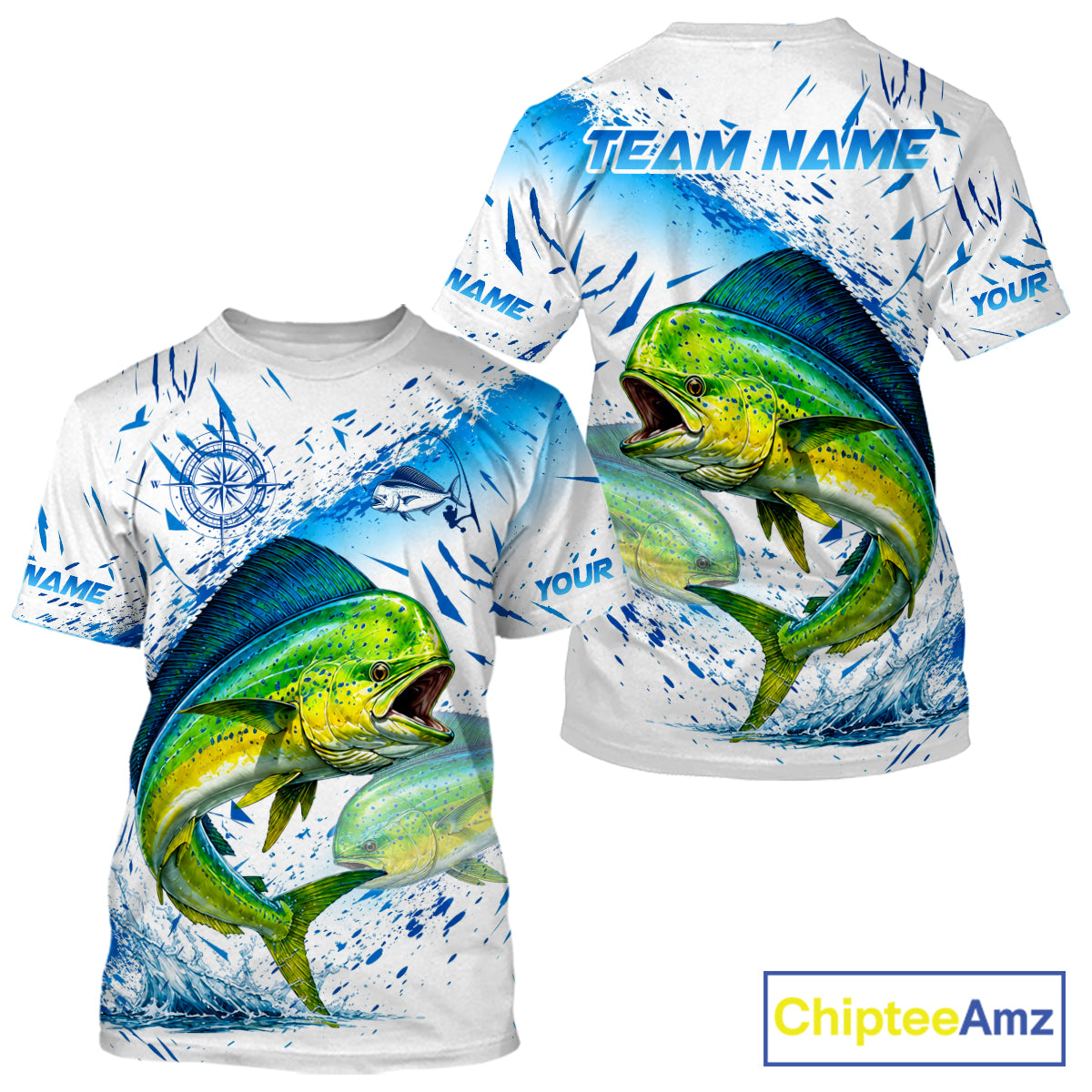 Custom Name Mahi Mahi Splash Fishing Performance Shirt, Compass Personalized Fisherman Gifts For Men NYN4317