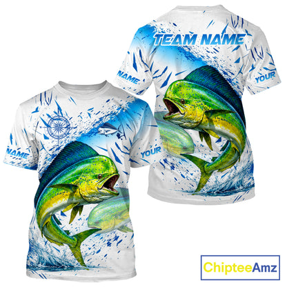 Custom Name Mahi Mahi Splash Fishing Performance Shirt, Compass Personalized Fisherman Gifts For Men NYN4317