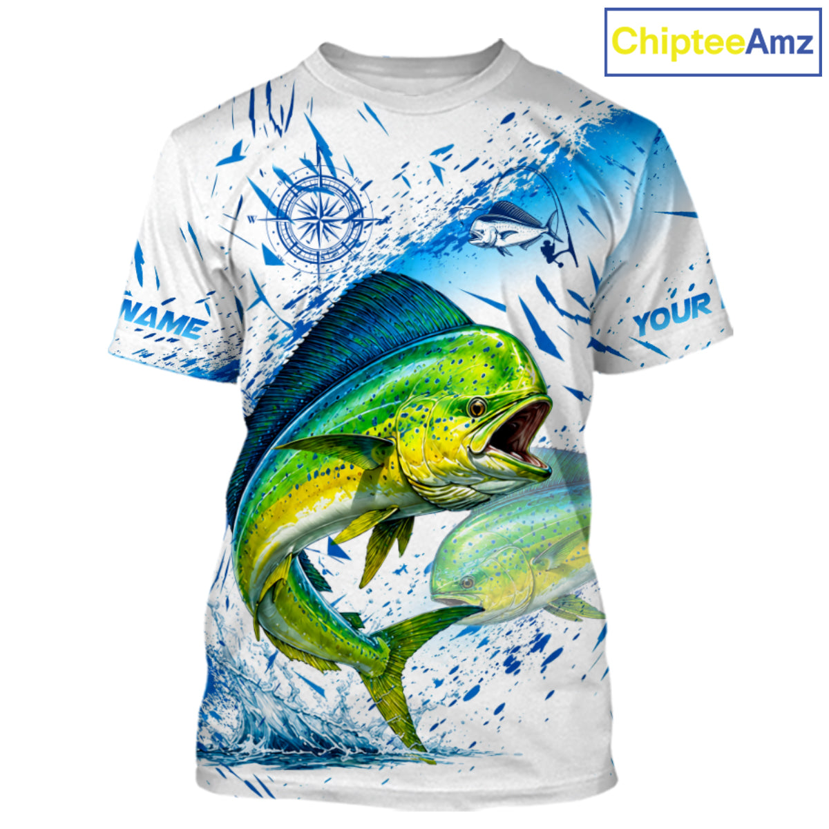 Custom Name Mahi Mahi Splash Fishing Performance Shirt, Compass Personalized Fisherman Gifts For Men NYN4317
