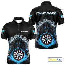 Load image into Gallery viewer, Grey And Blue Flames Wolf Custom Men&#39;s Funny Dart Polo Shirts Team Dart League Jerseys NYN2079