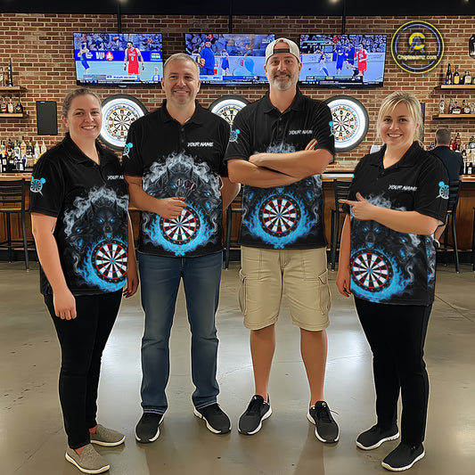 Grey And Blue Flames Wolf Custom Men's Funny Dart Quarter-Zip Shirts Team Dart League Jerseys NYN2079