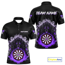 Load image into Gallery viewer, Grey And Purple Flames Wolf Custom Men&#39;s Funny Dart Polo Shirts Team Dart League Jerseys NYN2080