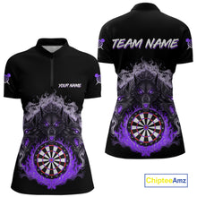 Load image into Gallery viewer, Grey And Purple Flames Wolf Custom Women&#39;s Funny Dart Quarter-Zip Shirts Team Dart League Jerseys NYN2080