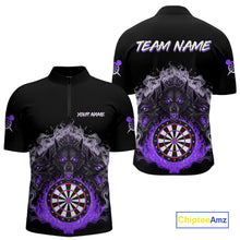 Load image into Gallery viewer, Grey And Purple Flames Wolf Custom Men&#39;s Funny Dart Quarter-Zip Shirts Team Dart League Jerseys NYN2080