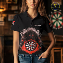 Load image into Gallery viewer, Grey And Red Flames Wolf Custom Women&#39;s Funny Dart Polo Shirts Team Dart League Jerseys NYN2081