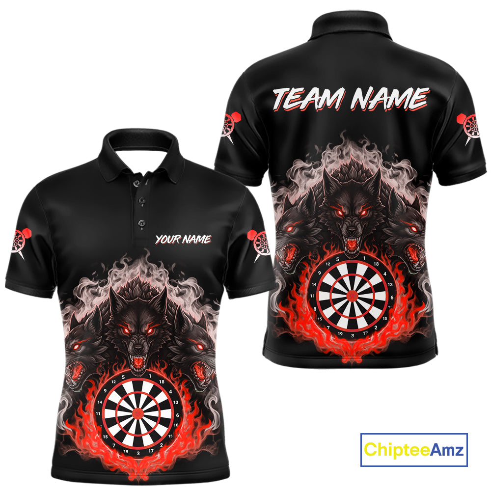 Grey And Red Flames Wolf Custom Men's Funny Dart Polo Shirts Team Dart League Jerseys NYN2081