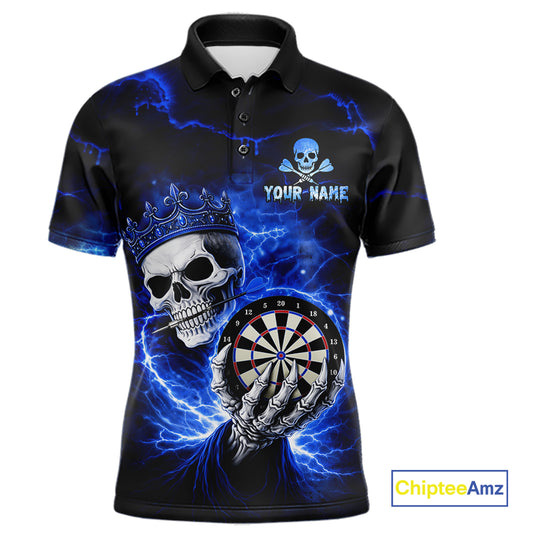 Black And Blue Thunder Crown Skull Dartboard Men Darts Polo Shirt Custom Darts Team Jersey NYN2608