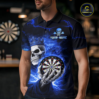 Black And Blue Thunder Crown Skull Dartboard Men Darts Polo Shirt Custom Darts Team Jersey NYN2608