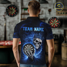 Load image into Gallery viewer, Black And Blue Thunder Crown Skull Dartboard Men Darts Polo Shirt Custom Darts Team Jersey NYN2608