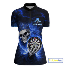 Load image into Gallery viewer, Black And Blue Thunder Crown Skull Dartboard Women Darts Quarter-Zip Shirt Custom Darts Team Jersey NYN2608