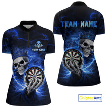 Load image into Gallery viewer, Black And Blue Thunder Crown Skull Dartboard Women Darts Quarter-Zip Shirt Custom Darts Team Jersey NYN2608