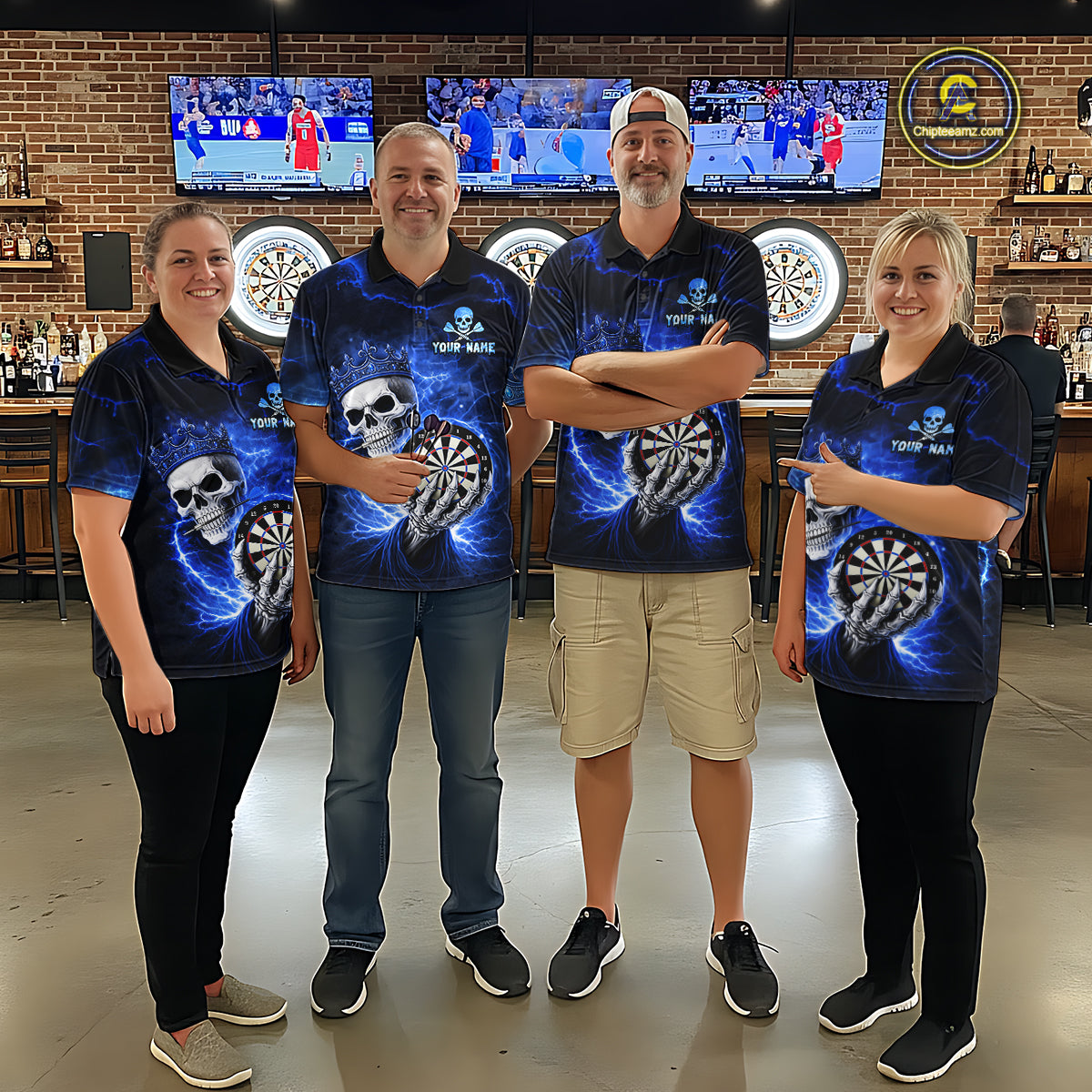 Black And Blue Thunder Crown Skull Dartboard Women Darts Polo Shirt Custom Darts Team Jersey NYN2608