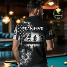 Load image into Gallery viewer, Grey Smokes American Flag 8 Ball Billiard Pool Shirt For Men Custom Billiard Skeleton Team Appeal NYN2764