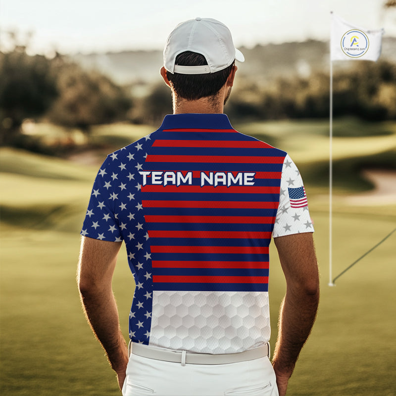 American Flag Anniversary Men Golf Polo Shirt Custom Golf Team Patriotic Golf Tops NYN3384