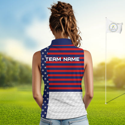 American Flag Anniversary Women Golf Sleeveless Polo Shirt Custom Golf Team Patriotic Golf Tops NYN3384