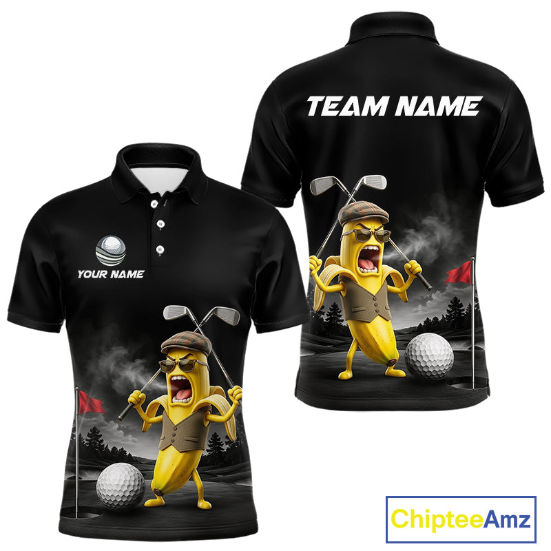 Custom Funny Golf Polo Shirt For Men Angry Banana Golfer Shirt Custom Name Team Golf Jersey NYN4330