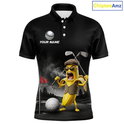 Custom Funny Golf Polo Shirt For Men Angry Banana Golfer Shirt Custom Name Team Golf Jersey NYN4330
