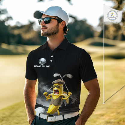 Custom Funny Golf Polo Shirt For Men Angry Banana Golfer Shirt Custom Name Team Golf Jersey NYN4330
