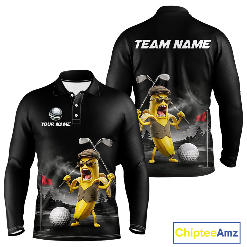 Custom Funny Golf Polo Shirt For Men Angry Banana Golfer Shirt Custom Name Team Golf Jersey NYN4330