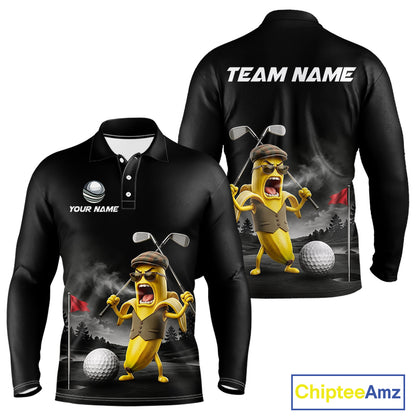 Custom Funny Golf Polo Shirt For Men Angry Banana Golfer Shirt Custom Name Team Golf Jersey NYN4330