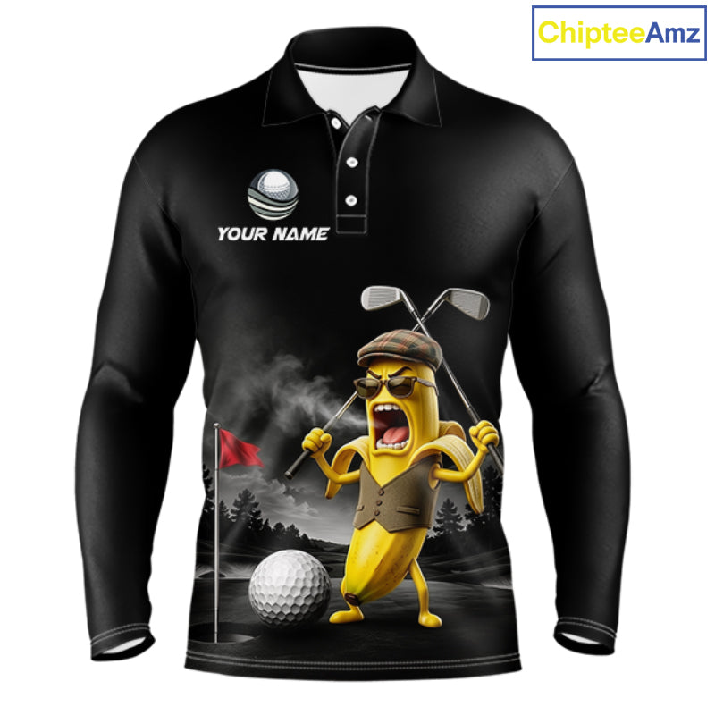 Custom Funny Golf Polo Shirt For Men Angry Banana Golfer Shirt Custom Name Team Golf Jersey NYN4330