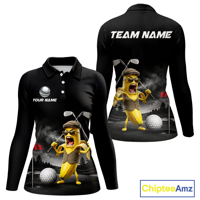 Custom Funny Golf Polo Shirt For Women Angry Banana Golfer Shirt Custom Name Team Golf Jersey NYN4330