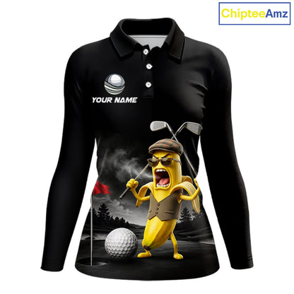 Custom Funny Golf Polo Shirt For Women Angry Banana Golfer Shirt Custom Name Team Golf Jersey NYN4330