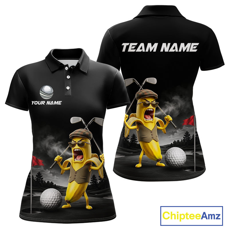 Custom Funny Golf Polo Shirt For Women Angry Banana Golfer Shirt Custom Name Team Golf Jersey NYN4330
