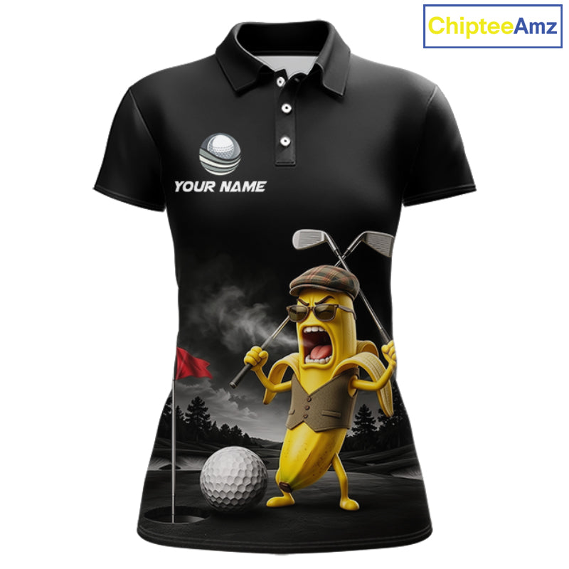 Custom Funny Golf Polo Shirt For Women Angry Banana Golfer Shirt Custom Name Team Golf Jersey NYN4330
