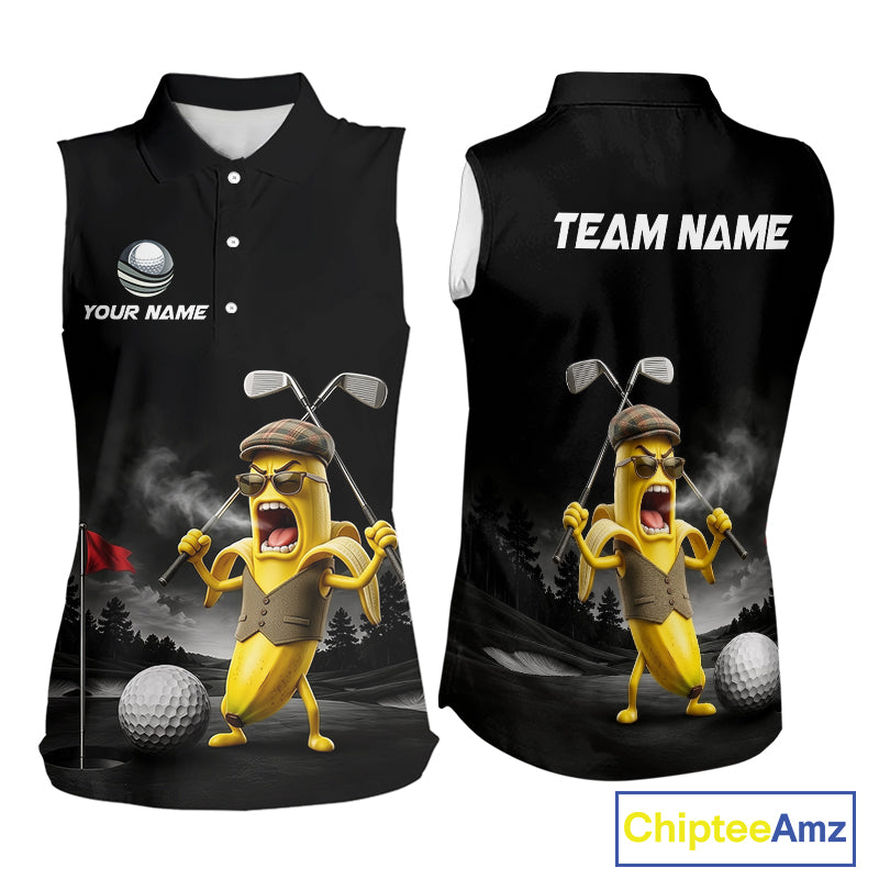 Custom Funny Golf Sleeveless Polo Shirt For Women Angry Banana Golfer Shirt Custom Name Team Golf Jersey NYN4330
