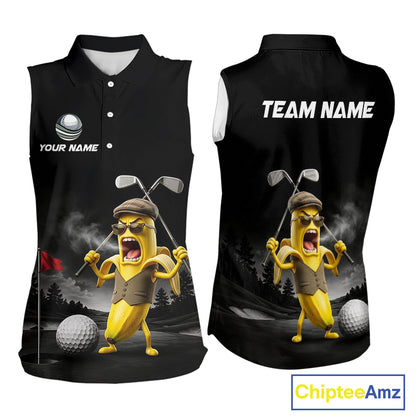 Custom Funny Golf Sleeveless Polo Shirt For Women Angry Banana Golfer Shirt Custom Name Team Golf Jersey NYN4330
