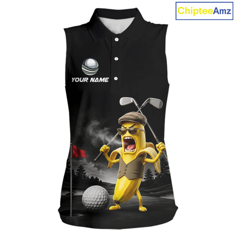 Custom Funny Golf Sleeveless Polo Shirt For Women Angry Banana Golfer Shirt Custom Name Team Golf Jersey NYN4330